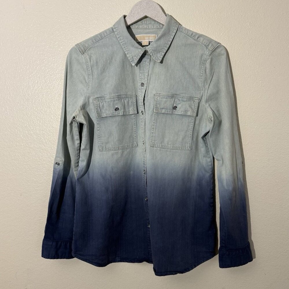 Michael Kors Womens Button Up Long Sleeve Stretch Denim Shirt Blue Size 8